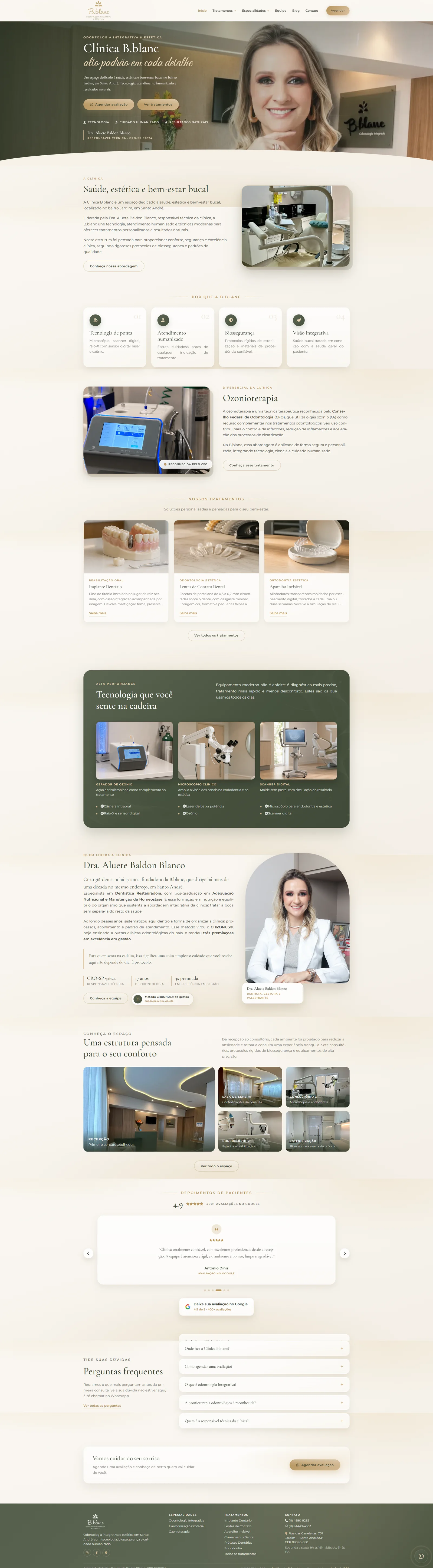Página inteira do site da Clínica B.blanc