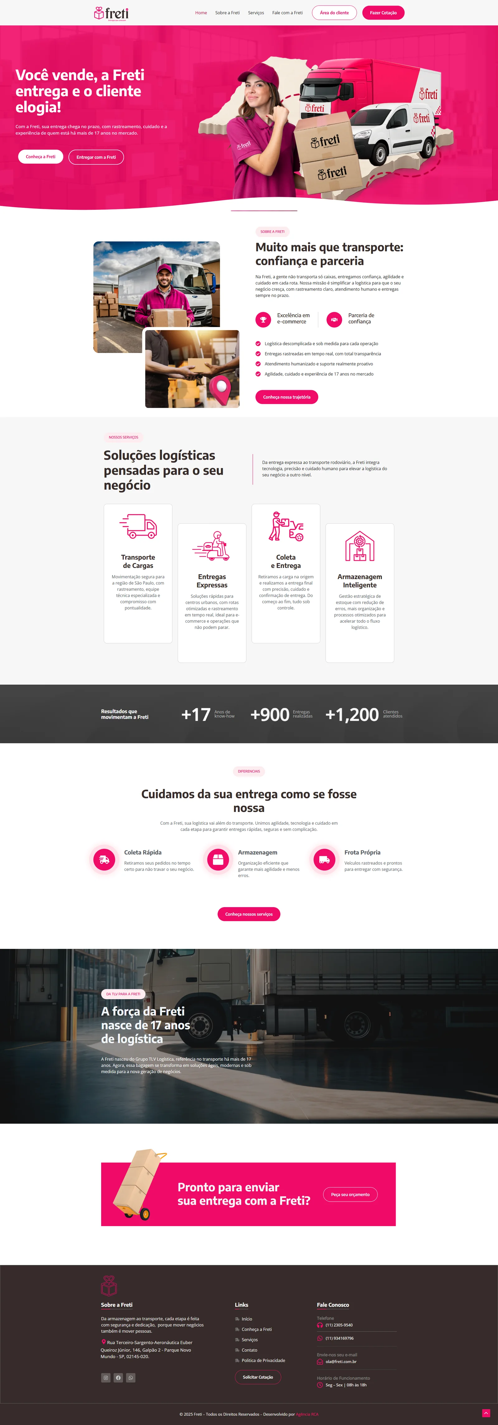 Página inteira do site da Freti